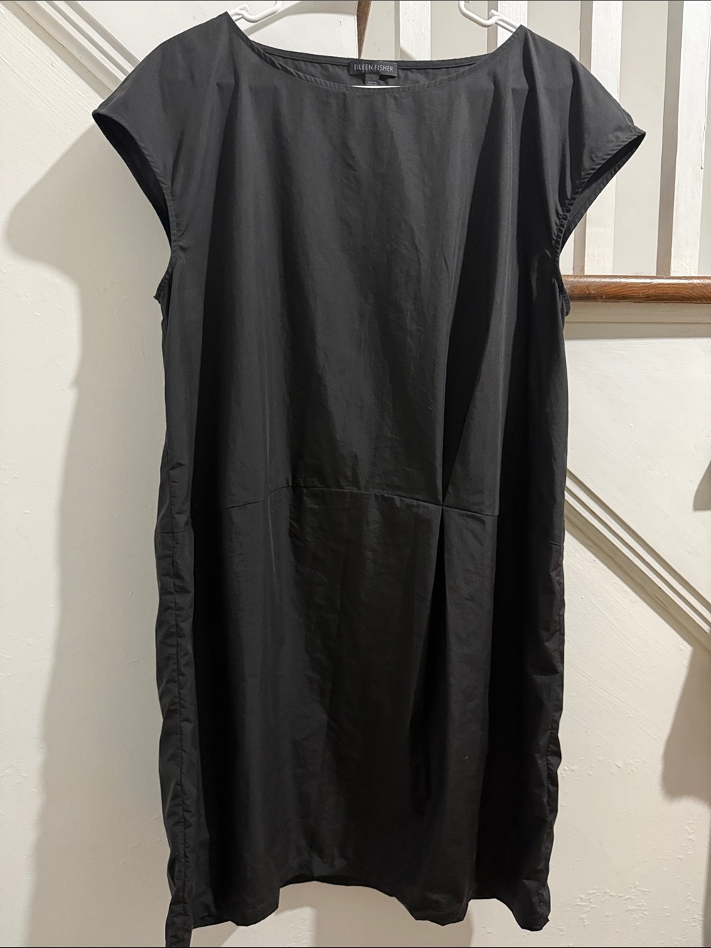 Eileen Fisher Slate Gray Cap-Sleeve Midi Shift Dress